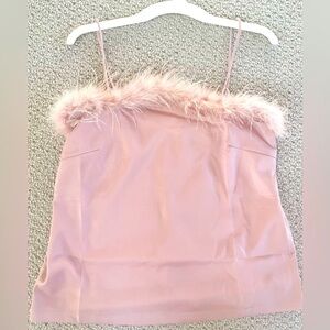 Lulus So Much Luxe Blush Satin Feather Tank Top